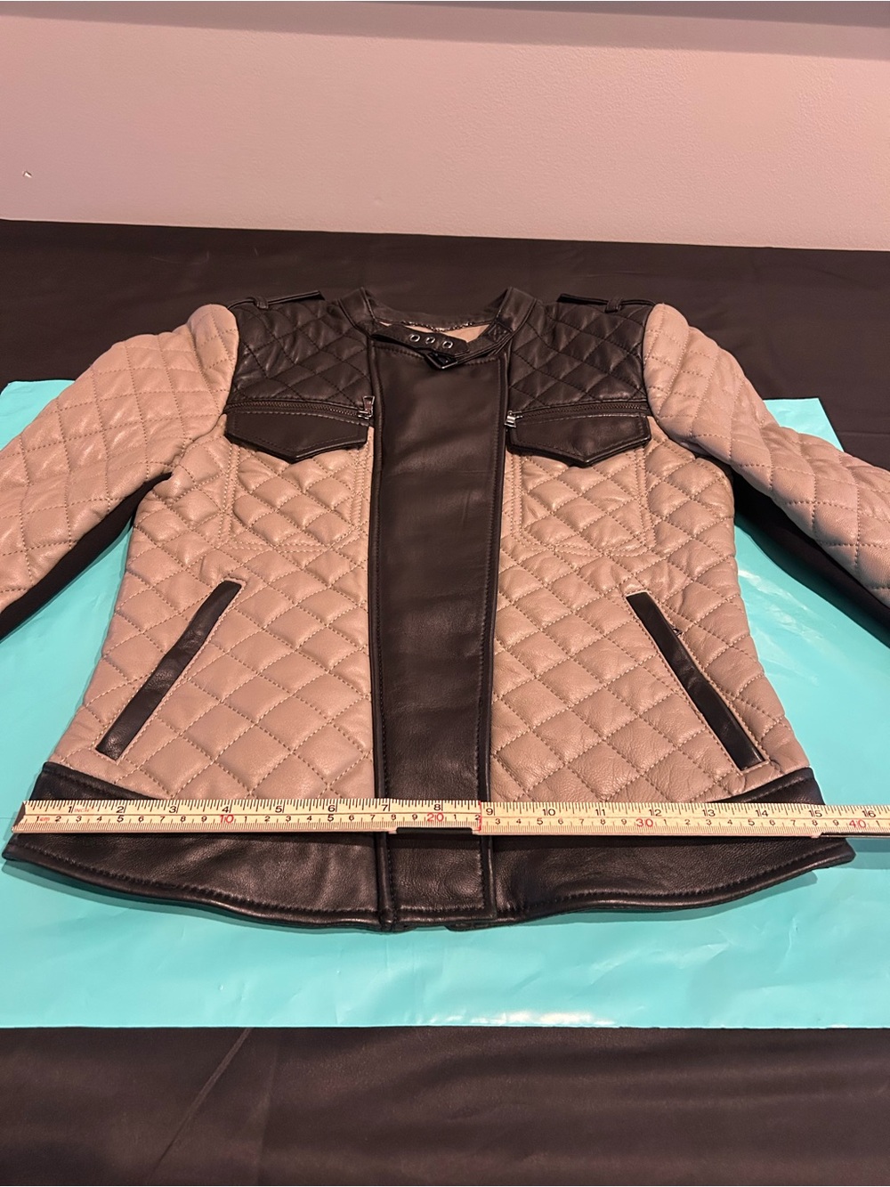 BCBGMAXAZRIA Mossy-Beige Lamb Leather Quilted Moto Jacket, Ladies XS - Picture 15 of 16